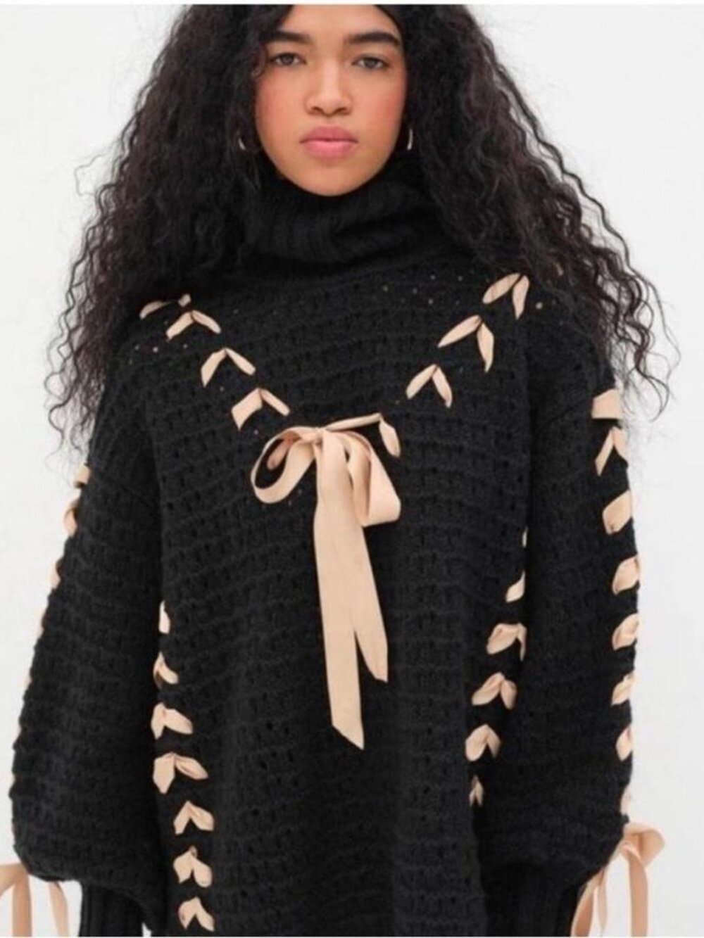 For Love and Lemons Women's Black Bow Ribbon Sweater